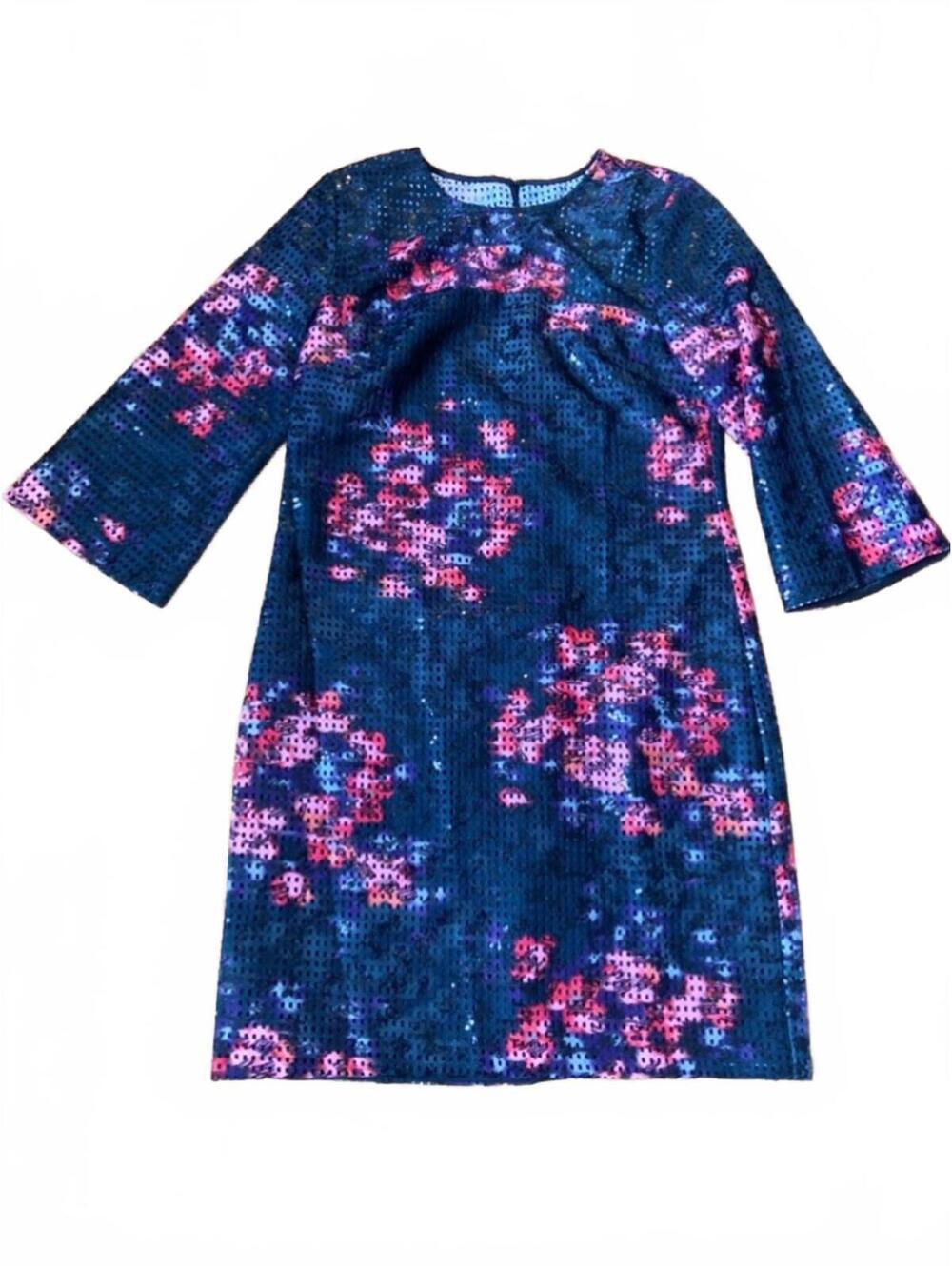 Trina Turk Sequin Cocktail Dress Black Pink Floral Mini Size 6 new with tags